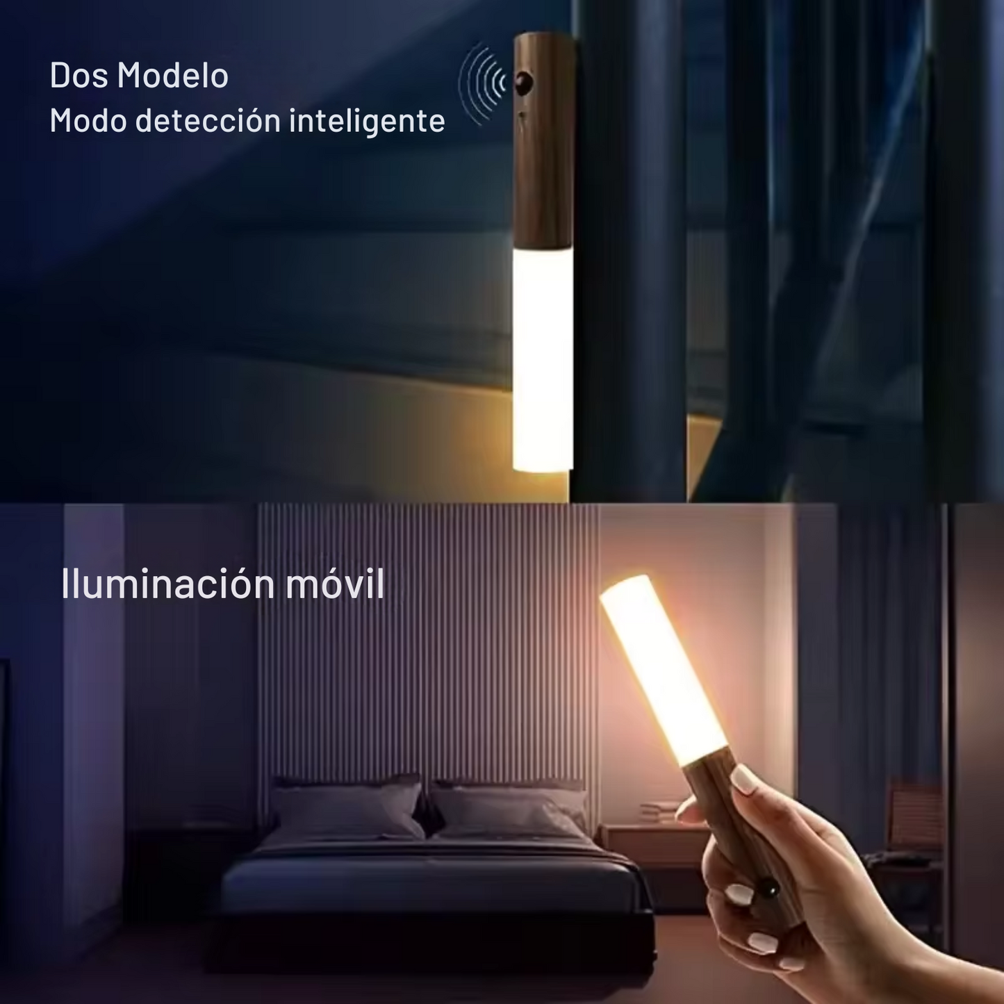 Luz de madera con sensor para la noche