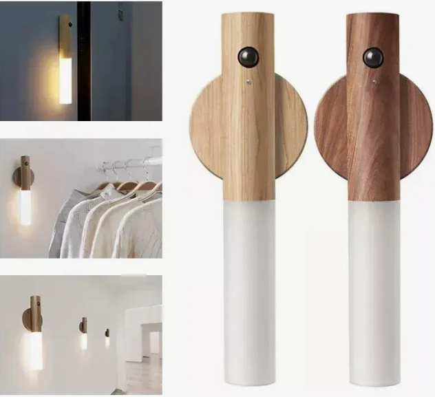 Luz de madera con sensor para la noche